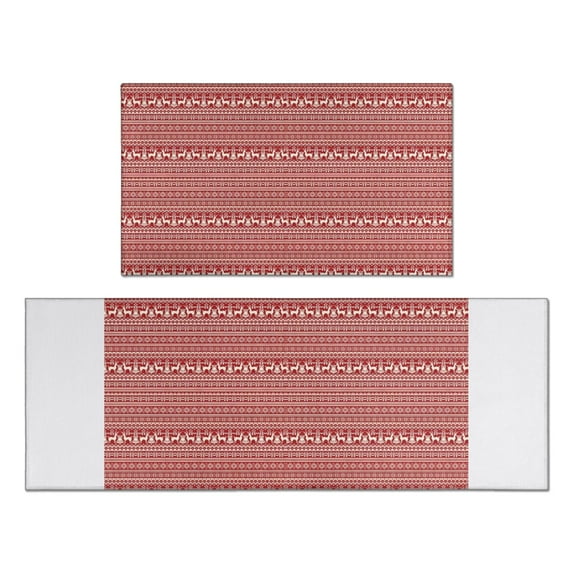 Red Christmas Folk Pattern Kitchen Rugs Sets Of 2,Anti Fatigue Kitchen Mat Rugs Non Slip Washable,Decorative Kitchen Floor Mats for Kitchen,Sink,Laundry,17"x30"+17"x47"