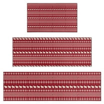 Red Christmas Folk Pattern Kitchen Rugs Sets Of 3,Kitchen Runner Rugs Non Skid Washable,Decorative Kitchen Floor Mats for Kitchen,Sink,Laundry,17"x30"  17"x47"   17"x59"