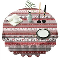 Red Christmas Folk Pattern Round Tablecloth 60"x60",Wrinkle Wipeable Table Cloth for Kitchen Dining Room Picnic Patio Party