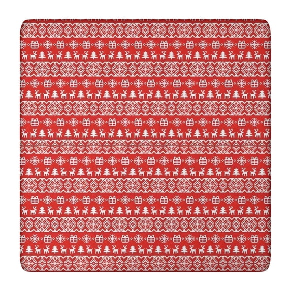 Red Christmas Folk Pattern Square Fitted Tablecloth with Elastic Edge,Square Table Cover,Washable Elastic Table Cover for Home Kitchen Party Decor 36"x36"