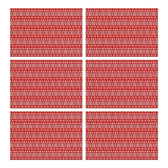 Red Christmas Folk Pattern Summer Placemats Table Placemats Set Of 6-Linen Kitchen Washable Placemats Table Mats 11.8"x17.7" Non-Slip Heat Resistant