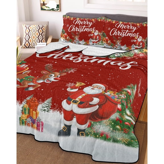 Red Christmas Full Size Down Alternative Comforter, Lightweight Comforter Quilt Bedding Set with Pillow Shams Santa Elk Gifts Snowflake Winter Xmas Tree All Seasons Bed Comforter Duvet Insert 78"x90"