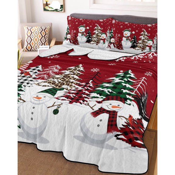 Red Christmas Full Size Down Alternative Comforter, Lightweight Comforter Quilt Bedding Set with Pillow Shams Snowman Xmas Tree Winter Snowflake All Seasons Bed Comforter Duvet Insert 78"x90"