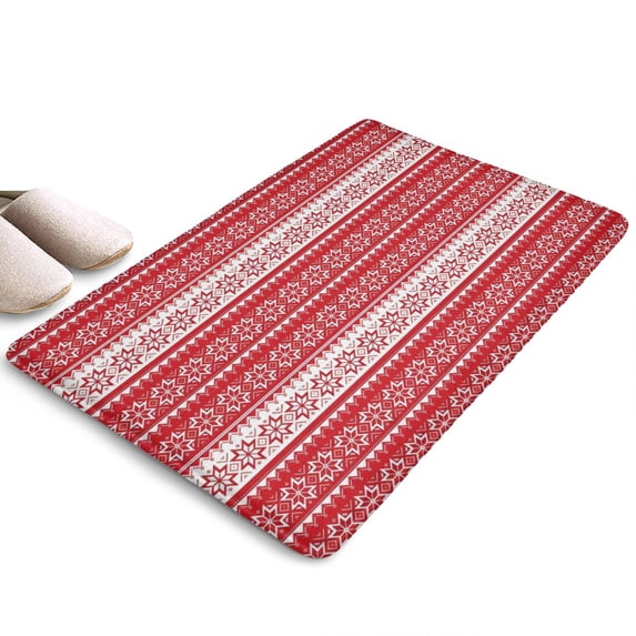 Red Christmas Geometric Snowflake Flannel Non Slip Door Rugs,Washable Door Mats Indoor,Decorative Door Mats,Dirt-Resistant and Absorbent Doormat for Entrance,Bedroom,Kitchen,Bathroom,31.5"x17"