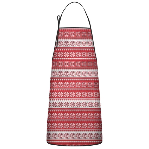 Red Christmas Geometric Snowflake Pattern Apron-Garden Aprons for Women with Pockets-Cotton Linen Waterproof Kitchen Cooking Gardening Aprons Adjustable for Kitchen,Cooking,BBQ and Salon 33"x27"