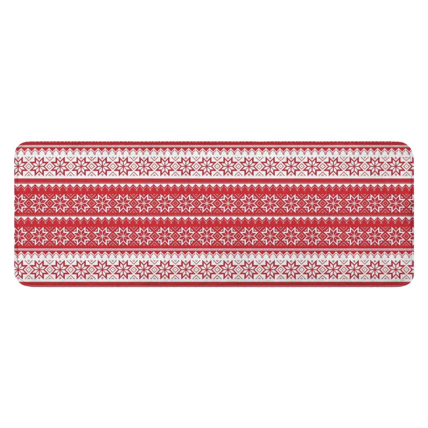 Red Christmas Geometric Snowflake Pattern Kitchen Rug Mat,Kitchen ...