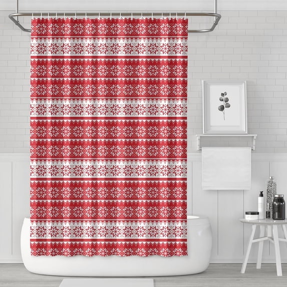Red Christmas Geometric Snowflake Pattern Shower Curtain 72"x72" ,Bathroom Decorative Shower Curtains Set with 12 Hooks,Modern Waterproof Washable Shower Curtain