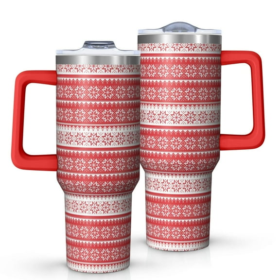 Red Christmas Geometric Snowflake Pattern Tumbler with Handle and Lid,40oz Double Wall Vacuum Insulated Tumbler,Cups Gift for Women and Men