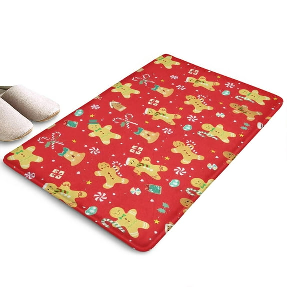 Red Christmas Gingerbread Man Flannel Non Slip Door Rugs,Washable Door Mats Indoor,Decorative Door Mats,Dirt-Resistant and Absorbent Doormat for Entrance,Bedroom,Kitchen,Bathroom,23.5"x16"