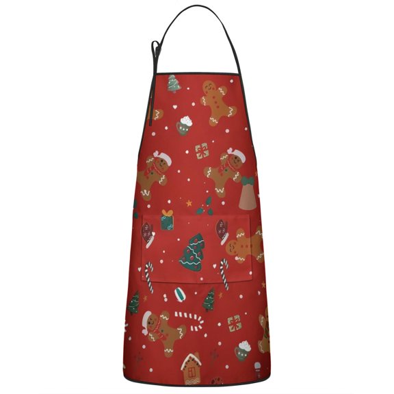 Red Christmas Gingerbread Man Pattern Apron-Garden Aprons for Women with Pockets-Cotton Linen Waterproof Kitchen Cooking Gardening Aprons Adjustable for Kitchen,Cooking,BBQ and Salon 33"x27"
