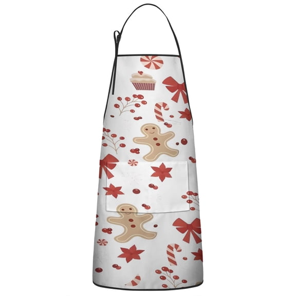 Red Christmas Gingerbread Man Pattern Apron-Garden Aprons for Women with Pockets-Cotton Linen Waterproof Kitchen Cooking Gardening Aprons Adjustable for Kitchen,Cooking,BBQ and Salon 33"x27"