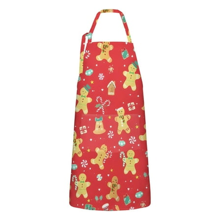 Red Christmas Gingerbread Man Apron-Garden Aprons for Women with Pockets-Cotton Linen Waterproof Kitchen Cooking Gardening Aprons Adjustable for Kitchen,Cooking,BBQ and Salon 32"x27"