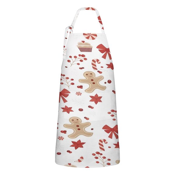 Red Christmas Gingerbread Man Apron-Garden Aprons for Women with Pockets-Cotton Linen Waterproof Kitchen Cooking Gardening Aprons Adjustable for Kitchen,Cooking,BBQ and Salon 32"x27"