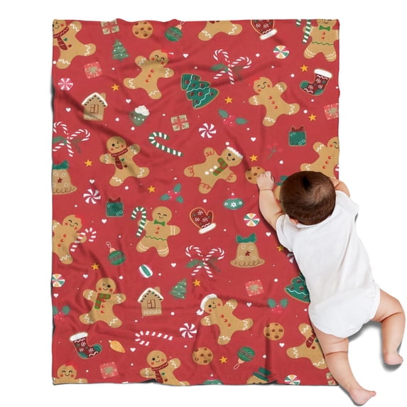 Red Christmas Gingerbread Man Pattern Blanket,Comfortable Soft Flannel Throw Blanket,All Season,Warm Lightweight Blankets for Sofa Bed Couch Living Room Chair,30"x40"