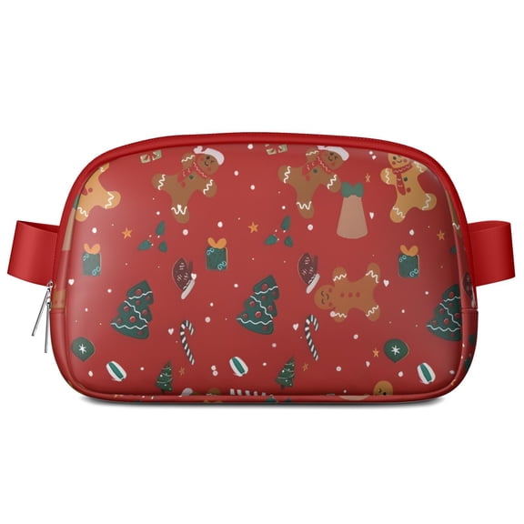 Red Christmas Gingerbread Man Pattern Cute Fanny Packs for Women,Travel Waterproof Crossbody Fanny Bags Waist Purse for Women Anti Theft Adjustable Strap for Running Travel Cycling