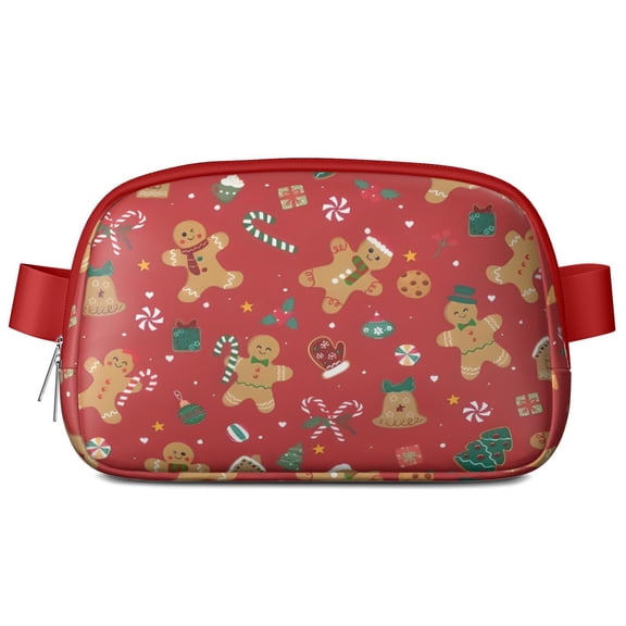 Red Christmas Gingerbread Man Pattern Cute Fanny Packs for Women,Travel Waterproof Crossbody Fanny Bags Waist Purse for Women Anti Theft Adjustable Strap for Running Travel Cycling