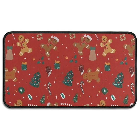 Red Christmas Gingerbread Man Pattern Door Rugs,Washable Non Slip Door Mats Indoor,Decorative Door Mats,Entry Mat Indoor for Entrance,Bedroom,Kitchen,Bathroom,30"x17"