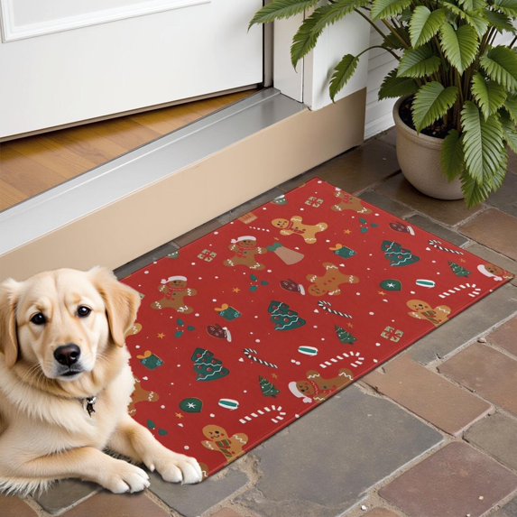 Red Christmas Gingerbread Man Pattern Door Rugs,Washable Non Slip Door Mats Indoor,Decorative Door Mats,Entry Mat Indoor for Entrance,Bedroom,Kitchen,Bathroom,16"x24"