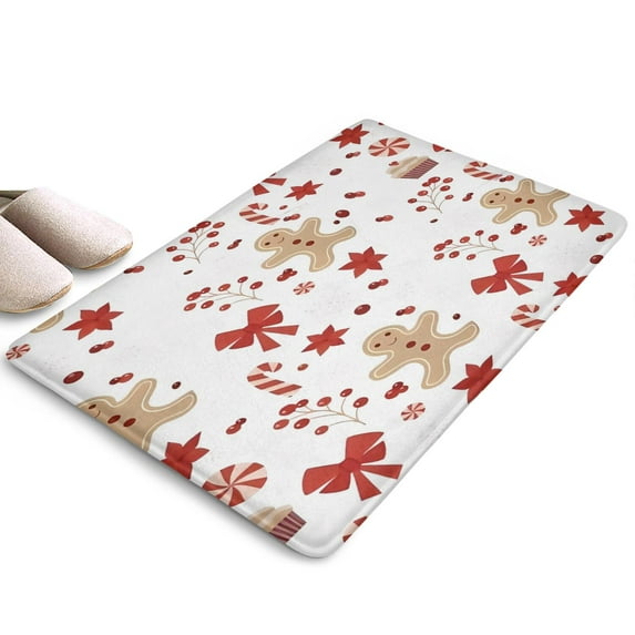 Red Christmas Gingerbread Man Pattern Flannel Non Slip Door Rugs,Washable Door Mats Indoor,Decorative Door Mats,Dirt-Resistant and Absorbent Doormat for Entrance,Bedroom,Kitchen,Bathroom,23.5"x16"