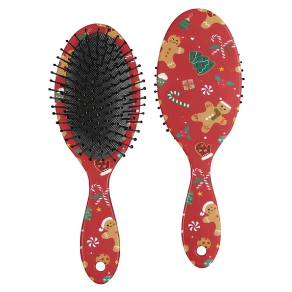 Red Christmas Gingerbread Man Pattern Hair Brush,Girls Detangling Hair Brush,Glide Through Tangles with Ease for Wet & Dry Hair,8.8"X2.8"