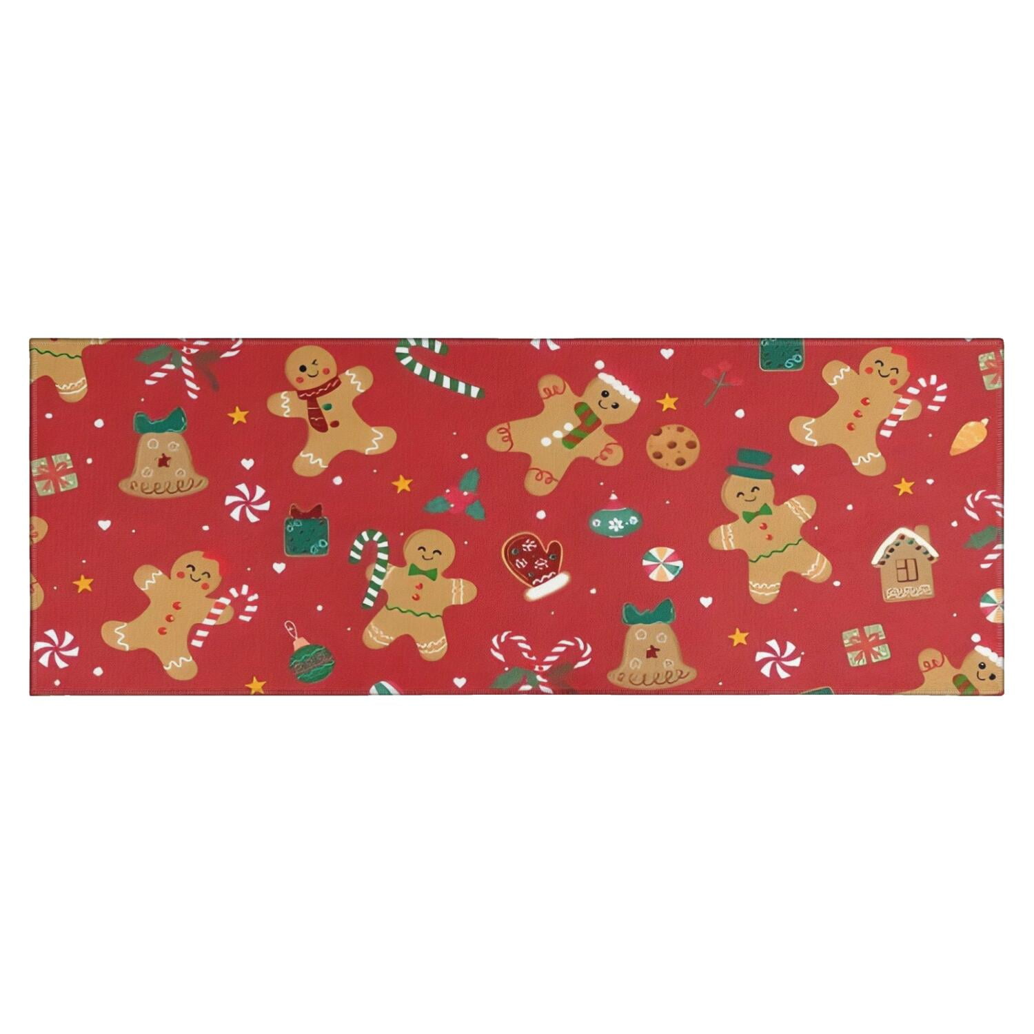 Red Christmas Gingerbread Man Pattern Kitchen Rug Mat,Kitchen Runner ...