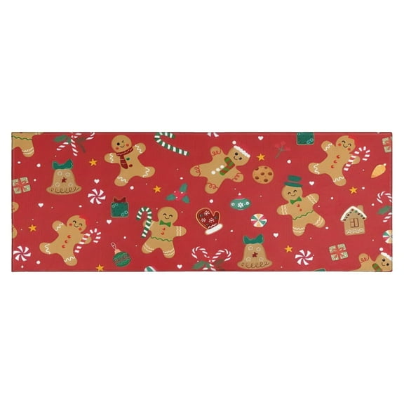 Red Christmas Gingerbread Man Pattern Kitchen Rug Mat,Kitchen Runner Rugs Non Skid Washable,Decorative Kitchen Floor Mats for Kitchen,Sink,Laundry,17"X47"