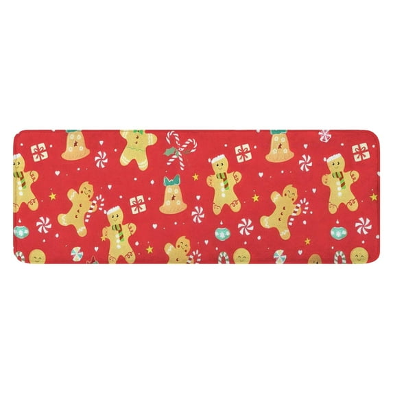 Red Christmas Gingerbread Man Pattern Kitchen Rug Mat,Kitchen Runner Rugs Non Skid Washable,Decorative Kitchen Floor Mats for Kitchen,Sink,Laundry,17"x47.2"