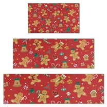 Red Christmas Gingerbread Man Pattern Kitchen Rugs Sets Of 3,Kitchen Runner Rugs Non Skid Washable,Decorative Kitchen Floor Mats for Kitchen,Sink,Laundry,17"x30"  17"x47"   17"x59"