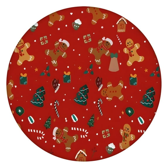 Red Christmas Gingerbread Man Pattern Round Fitted Tablecloth with Elastic Edge,Dining Table Cover Waterproof,Outdoor Round Tablecloth for Camping,Dining,Indoor and Outdoor