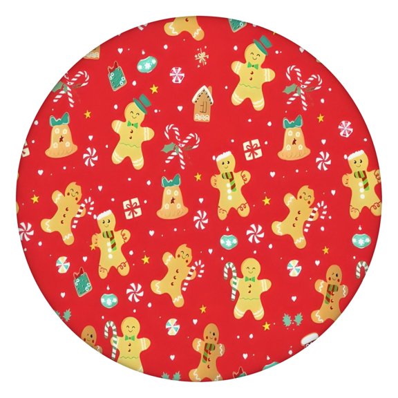 Red Christmas Gingerbread Man Pattern Round Fitted Tablecloth with Elastic Edge,Dining Table Cover Waterproof,Outdoor Round Tablecloth for Camping,Dining,Indoor and Outdoor