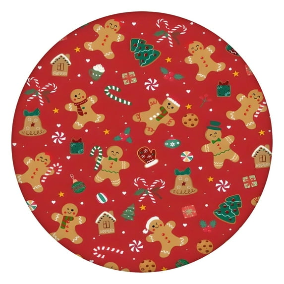 Red Christmas Gingerbread Man Pattern Round Fitted Tablecloth with Elastic Edge,Dining Table Cover Waterproof,Outdoor Round Tablecloth for Camping,Dining,Indoor and Outdoor