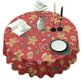 thumbnail image 1 of Red Christmas Gingerbread Man Pattern Round Tablecloth 60"x60",Wrinkle Wipeable Table Cloth for Kitchen Dining Room Picnic Patio Party, 1 of 6