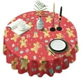 thumbnail image 1 of Red Christmas Gingerbread Man Pattern Round Tablecloth 60"x60",Wrinkle Wipeable Table Cloth for Kitchen Dining Room Picnic Patio Party, 1 of 6