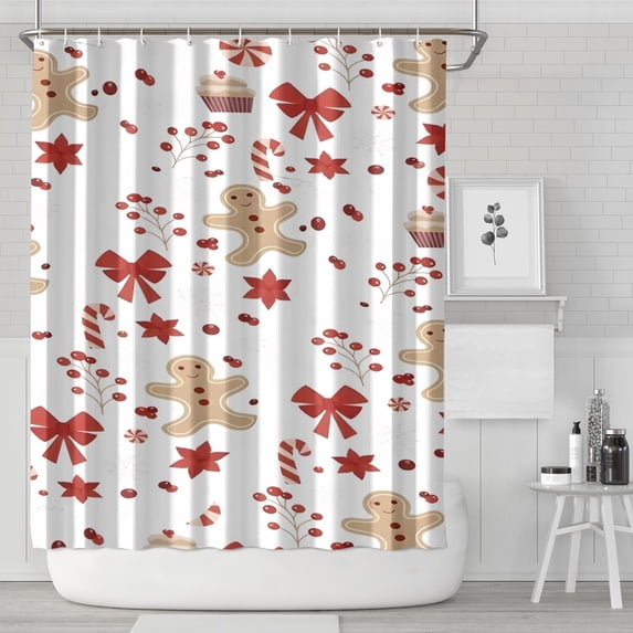 Red Christmas Gingerbread Man Pattern Shower Curtain 72"x84" ,Bathroom Decorative Shower Curtains Set with 12 Hooks,Modern Waterproof Washable Shower Curtain