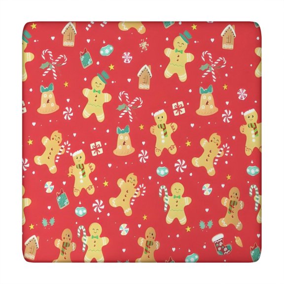 Red Christmas Gingerbread Man Pattern Square Fitted Tablecloth with Elastic Edge,Square Table Cover,Washable Elastic Table Cover for Home Kitchen Party Decor 34"x34"