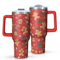 Red Christmas Gingerbread Man Pattern Tumbler with Handle and Lid,40oz Double Wall Vacuum Insulated Tumbler,Cups Gift for Women and Men