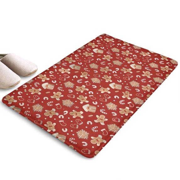 Red Christmas Gingerbread and Mitten Flannel Non Slip Door Rugs,Washable Door Mats Indoor,Decorative Door Mats,Dirt-Resistant and Absorbent Doormat for Entrance,Bedroom,Kitchen,Bathroom,23.5"x16"