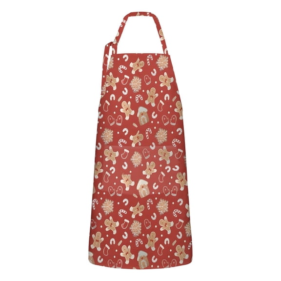 Red Christmas Gingerbread and Mitten Apron-Garden Aprons for Women with Pockets-Cotton Linen Waterproof Kitchen Cooking Gardening Aprons Adjustable for Kitchen,Cooking,BBQ and Salon 32"x27"