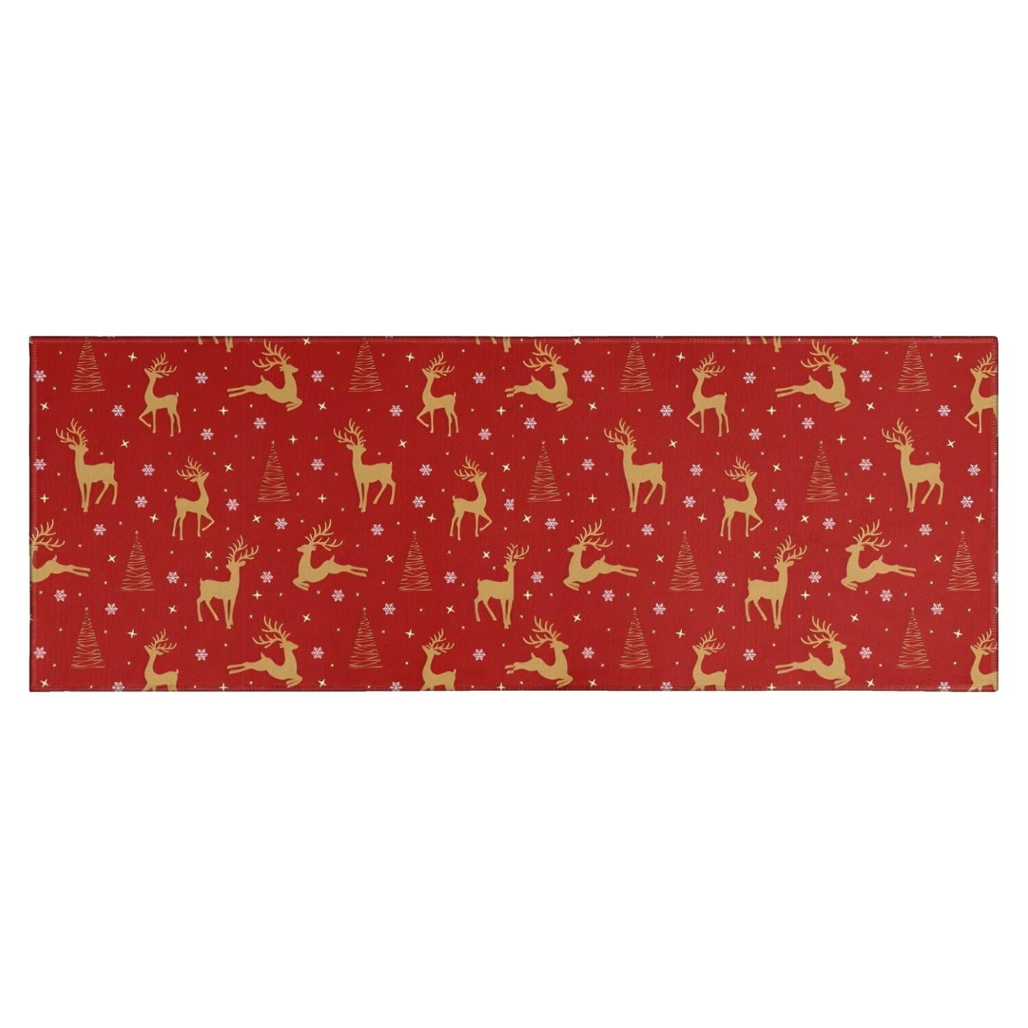 Red Christmas Golden Reindeer Pattern Kitchen Rug Mat,Kitchen Runner ...