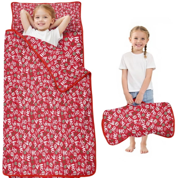 Red Christmas HO Pattern Toddler Nap Mats for Kids Preschool,51"x22" Sleeping Mat Bag or Kids,Toddler Sleeping Bag,Toddler Nap Mat or Daycare