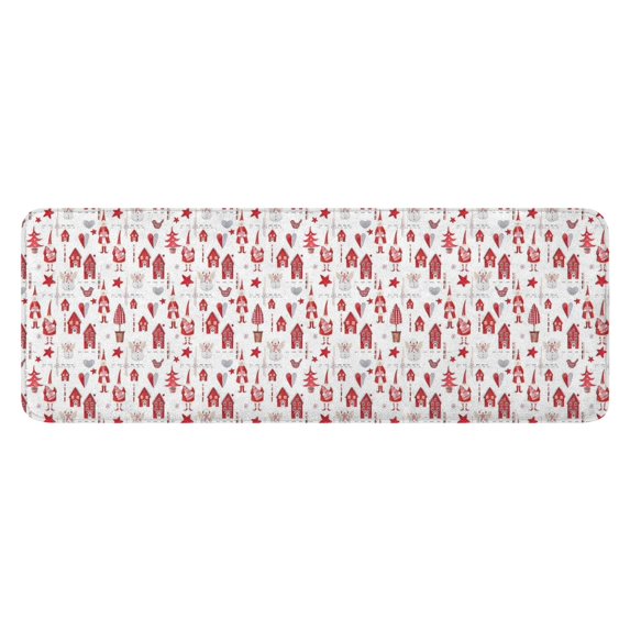 Red Christmas House and Tree Pattern Kitchen Rug Mat,Kitchen Runner Rugs Non Skid Washable,Decorative Kitchen Floor Mats for Kitchen,Sink,Laundry,17"x47.2"