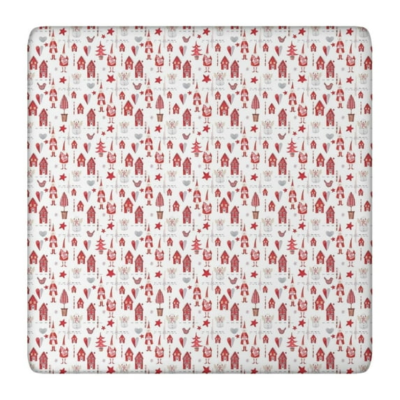 Red Christmas House and Tree Pattern Square Fitted Tablecloth with Elastic Edge,Square Table Cover,Washable Elastic Table Cover for Home Kitchen Party Decor 36"x36"