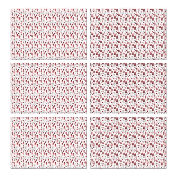 Red Christmas House and Tree Pattern Summer Placemats Table Placemats Set Of 6-Linen Kitchen Washable Placemats Table Mats 11.8"x17.7" Non-Slip Heat Resistant