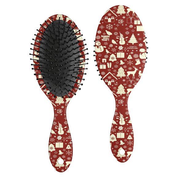 Red Christmas Icon Pattern Hair Brush,Girls Detangling Hair Brush,Glide Through Tangles with Ease for Wet & Dry Hair,8.8"X2.8"