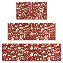 Red Christmas Icon Pattern Kitchen Rugs Sets Of 3,Kitchen Runner Rugs Non Skid Washable,Decorative Kitchen Floor Mats for Kitchen,Sink,Laundry,17"x30"  17"x47"   17"x59"