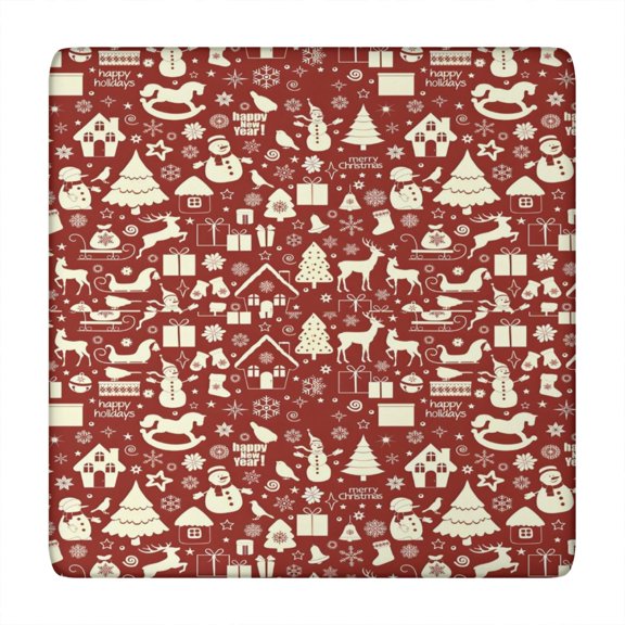 Red Christmas Icon Pattern Square Fitted Tablecloth with Elastic Edge,Square Table Cover,Washable Elastic Table Cover for Home Kitchen Party Decor 34"x34"