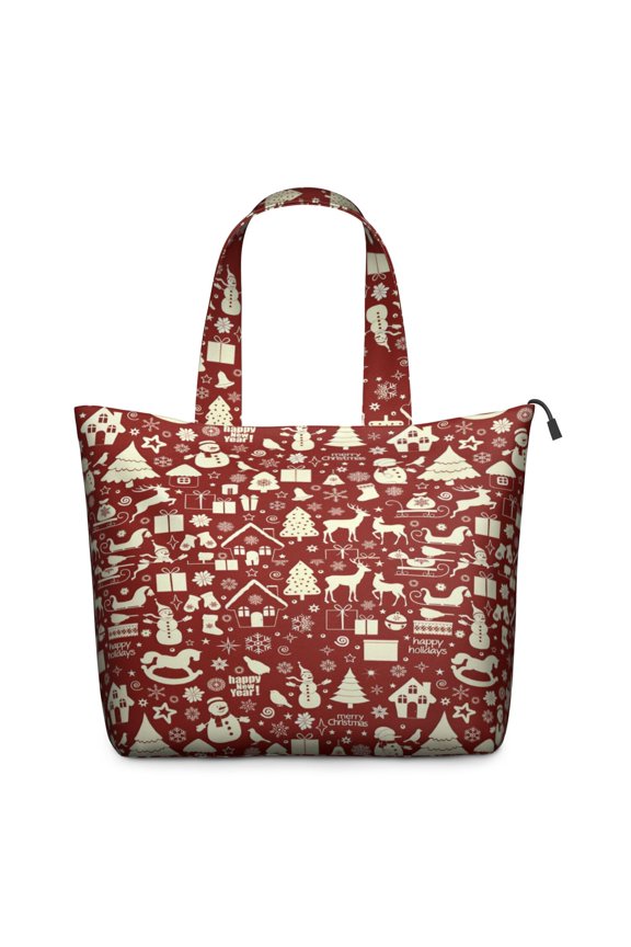 Red Christmas Icon Pattern Travel Tote Bags for Women Carry On,Large Weekender Bags for Women Travel,Multi Functional Duffle Bag for Work,Shopping,Sports