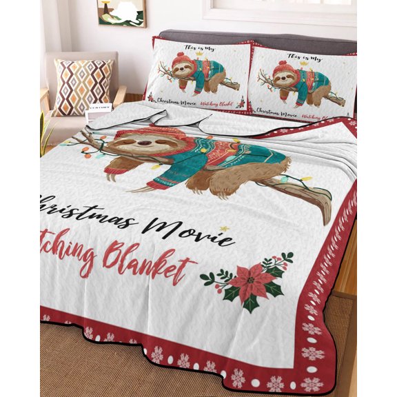 Red Christmas King Size Down Alternative Comforter, Lightweight Comforter Quilt Bedding Set with Pillow Shams Sloths Xmas Botanical Winter All Seasons Bed Comforter Duvet Insert 96"x106"