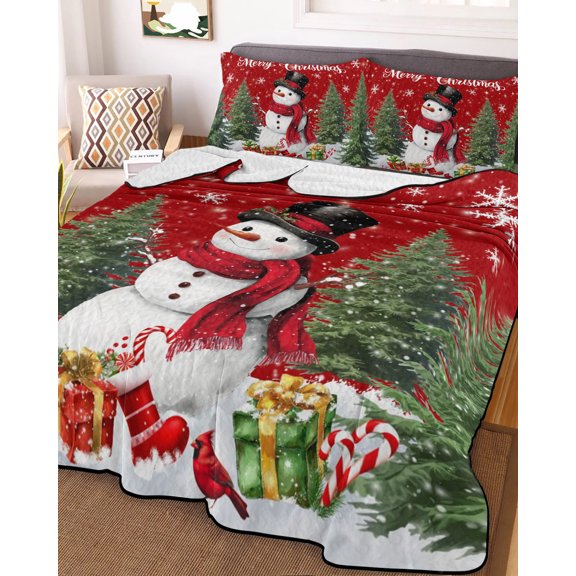 Red Christmas King Size Down Alternative Comforter, Lightweight Comforter Quilt Bedding Set with Pillow Shams Snowman Xmas Tree Gifts Snowflake Winter All Seasons Bed Comforter Duvet Insert 96"x106"