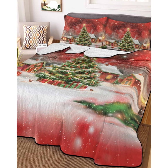 Red Christmas King Size Down Alternative Comforter, Lightweight Comforter Quilt Bedding Set with Pillow Shams Xmas Tree Farmhouse Snowflake All Seasons Bed Comforter Duvet Insert 96"x106"